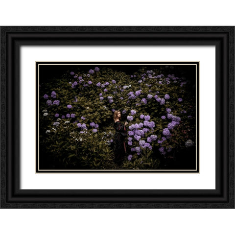 Ajisai Black Ornate Wood Framed Art Print with Double Matting by Koiki