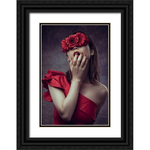 Gerbera girl Black Ornate Wood Framed Art Print with Double Matting by Sumimoto, Suguru