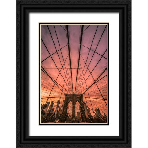 Brooklyn Bridge Sunset Black Ornate Wood Framed Art Print with Double Matting by R. Veizaga, Christopher