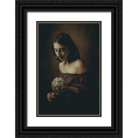 Girl With A Flower Black Ornate Wood Framed Art Print with Double Matting by Grimm, Klaus