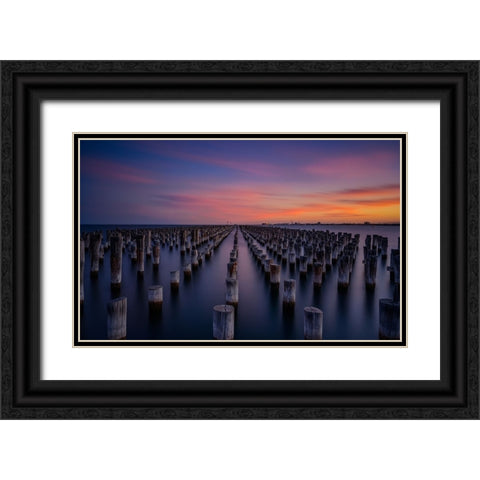 Princes Pier Black Ornate Wood Framed Art Print with Double Matting by Zhen Yu, James