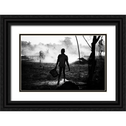 A Scene Of Life In A Mundari Cattle Camp - South Sudan Black Ornate Wood Framed Art Print with Double Matting by Inazio Kuesta, Joxe