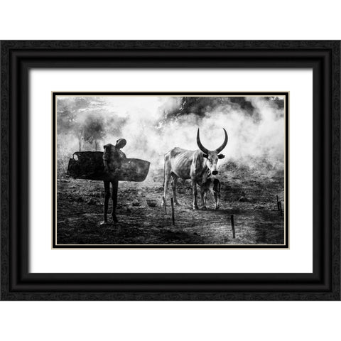 Mundari Chlid Carrying Dung - South Sudan Black Ornate Wood Framed Art Print with Double Matting by Inazio Kuesta, Joxe