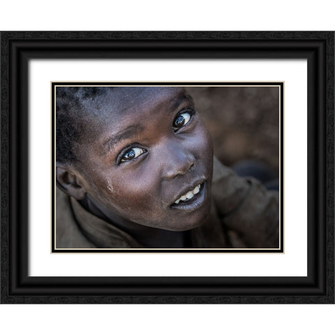 Pokot Tribe Child-Vi - Kenya Black Ornate Wood Framed Art Print with Double Matting by Inazio Kuesta, Joxe