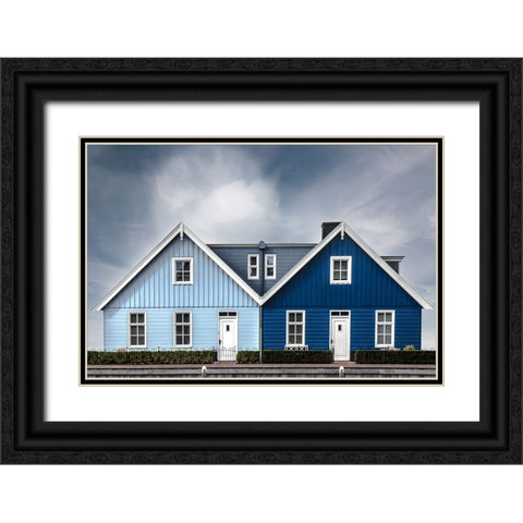 Summer cottages by the sea... Black Ornate Wood Framed Art Print with Double Matting by Claes, Gilbert