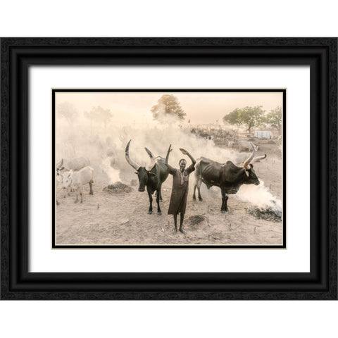 At One With My Cattle Black Ornate Wood Framed Art Print with Double Matting by Cole, Trevor