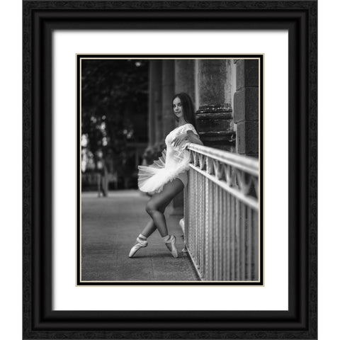 Ballerina BW Black Ornate Wood Framed Art Print with Double Matting by Nanev, Vasil