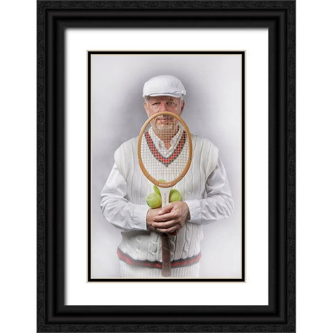 Old-fashioned male tennis player Black Ornate Wood Framed Art Print with Double Matting by Kayen-Mouthaan, Carola