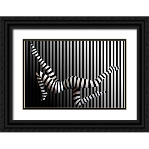 Novelty Striped Four-Leggs No 2 Black Ornate Wood Framed Art Print with Double Matting by Batzdorf, Erhard