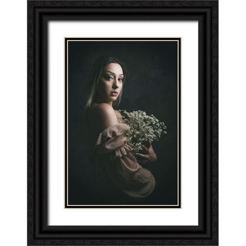 Blumenmacdchen Black Ornate Wood Framed Art Print with Double Matting by Kurz, Christian
