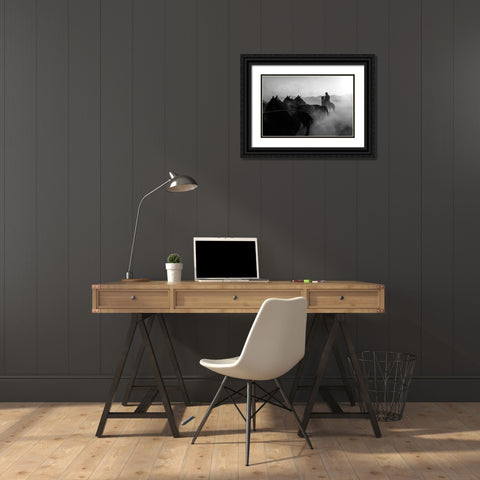 horses Black Ornate Wood Framed Art Print with Double Matting by Bilgin, Zuhdu