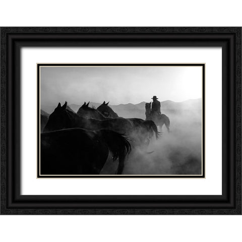 horses Black Ornate Wood Framed Art Print with Double Matting by Bilgin, Zuhdu