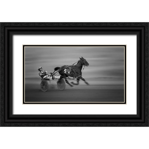 Racing Black Ornate Wood Framed Art Print with Double Matting by Aamp Wei, Shi
