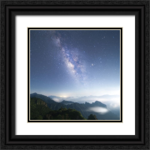 Moon Kiss Milkyway Black Ornate Wood Framed Art Print with Double Matting by Hu, Ke