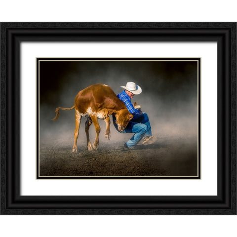 Wrestling Down Black Ornate Wood Framed Art Print with Double Matting by Ma, Frank