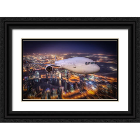 Nightflight Black Ornate Wood Framed Art Print with Double Matting by Egger, Marcel
