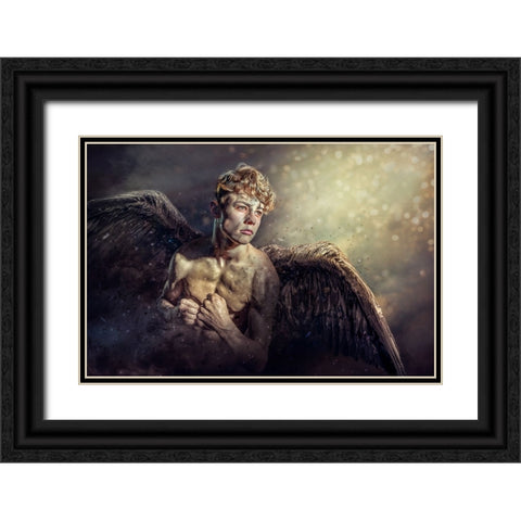 Fallenangel Black Ornate Wood Framed Art Print with Double Matting by Egger, Marcel