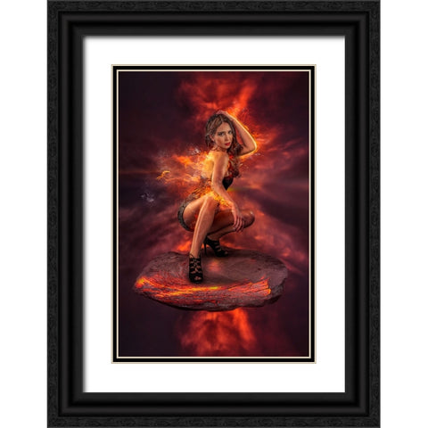 Firegirl Black Ornate Wood Framed Art Print with Double Matting by Egger, Marcel