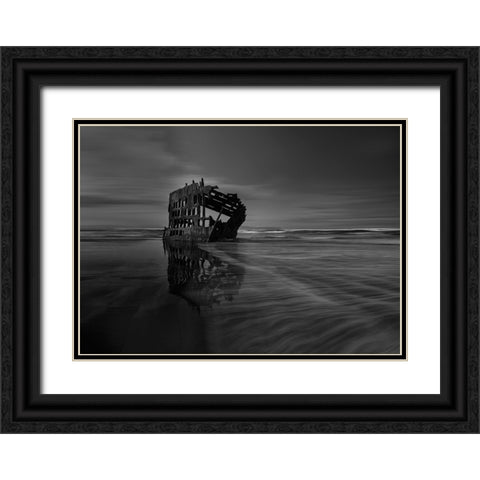 The Wreck Of The Peter Iredale Black Ornate Wood Framed Art Print with Double Matting by Ji, Shirley