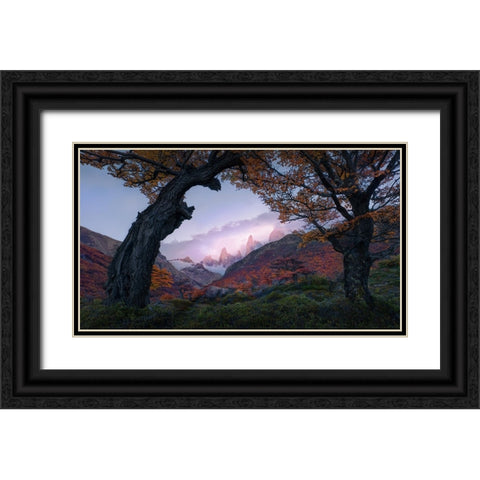 Sunset From Window Black Ornate Wood Framed Art Print with Double Matting by Xu, Leah