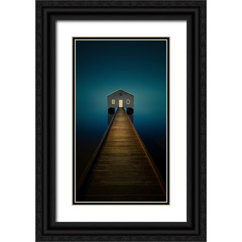 Little blue boathouse in Perth Black Ornate Wood Framed Art Print with Double Matting by Zhen Yu, James