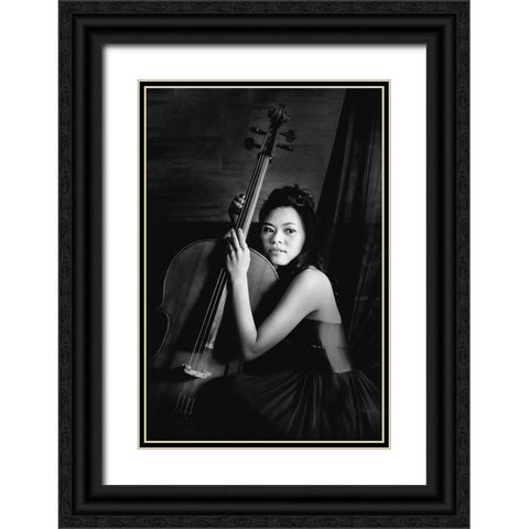 Female cellist Black Ornate Wood Framed Art Print with Double Matting by Yamamoto, Eiji