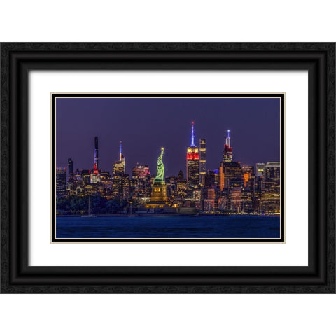 Statue Of Liberty Black Ornate Wood Framed Art Print with Double Matting by Luying