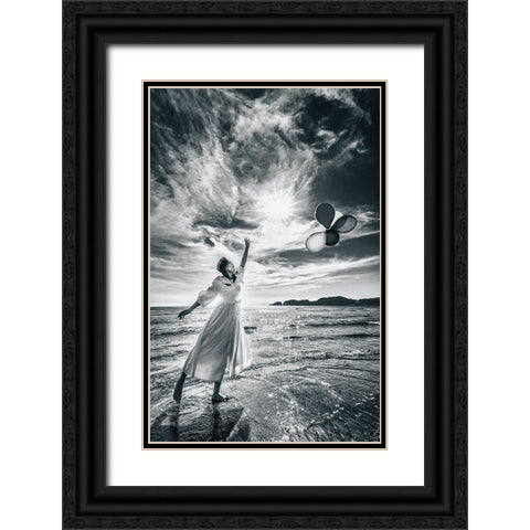 Release The Balloons Black Ornate Wood Framed Art Print with Double Matting by Iino, Ken-Ichi