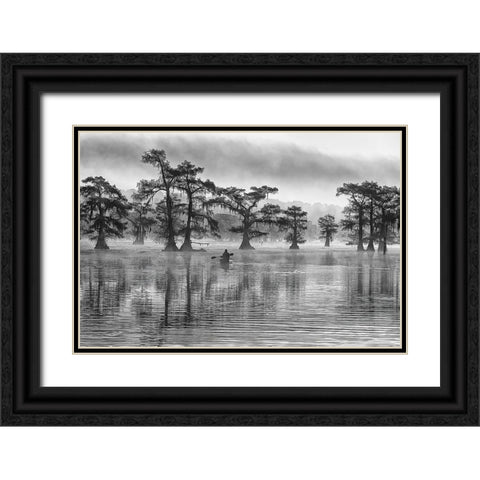 Canoeing Black Ornate Wood Framed Art Print with Double Matting by Chang, Jiangping