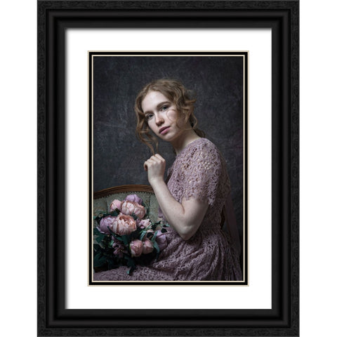 With Flowers Black Ornate Wood Framed Art Print with Double Matting by Franke, Ruth