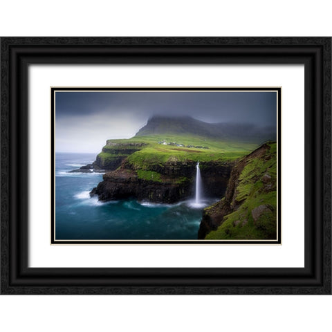 Waterfall Black Ornate Wood Framed Art Print with Double Matting by Zhang, Dennis