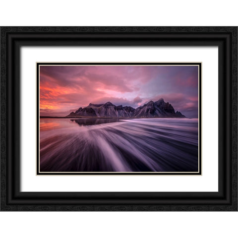 Vestrahorn Sunset Black Ornate Wood Framed Art Print with Double Matting by Zhen Yu, James
