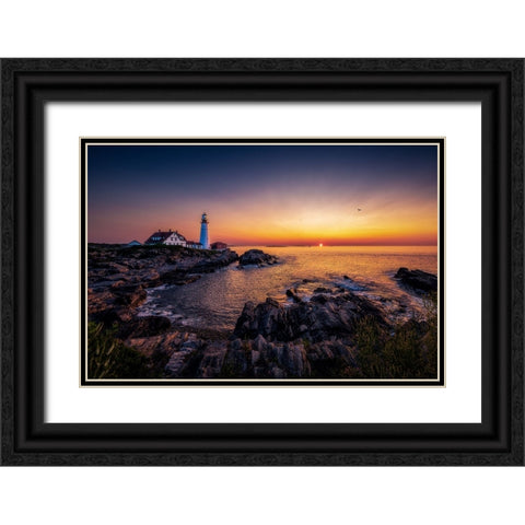 Sunrise By Sea Black Ornate Wood Framed Art Print with Double Matting by Zhou, Steven