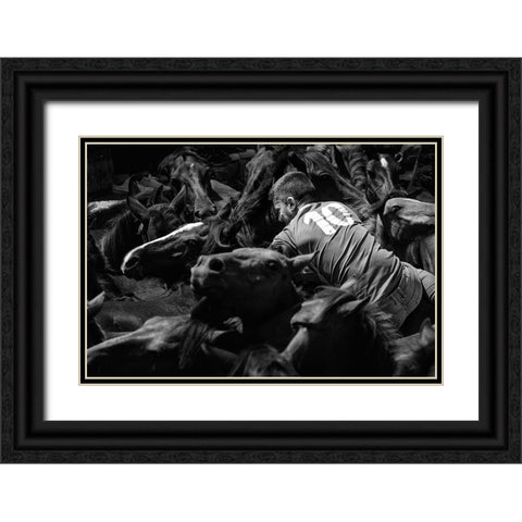 Mounted The Horse (A Rapa Das Bestas) Black Ornate Wood Framed Art Print with Double Matting by Pascual Buye, Santiago