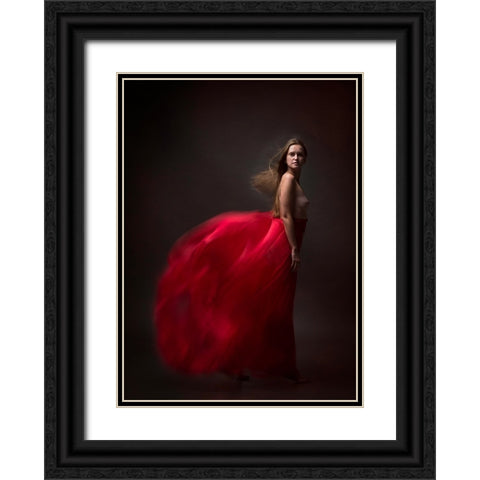 Red With The Wind. Black Ornate Wood Framed Art Print with Double Matting by Raskin, Moris