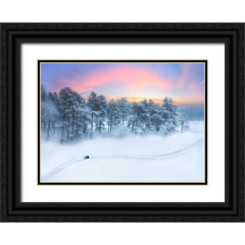 Winter Morning Glow Black Ornate Wood Framed Art Print with Double Matting by Lu, Ling