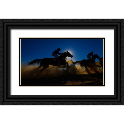 Horse Racing Through The Dust Black Ornate Wood Framed Art Print with Double Matting by Lee Chapman, Sharon