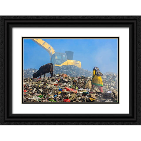 The Children Collect Recyclable Materials Black Ornate Wood Framed Art Print with Double Matting by Amdad Hossain, Muhammad