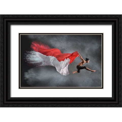 Jumper Man Black Ornate Wood Framed Art Print with Double Matting by Aditya, Rawisyah