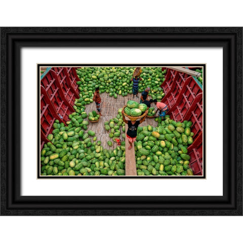 Unloading Watermelons Black Ornate Wood Framed Art Print with Double Matting by Khan Ronnie, Azim