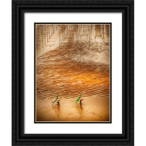 Catching Small Shrimp Black Ornate Wood Framed Art Print with Double Matting by Muliani Hartojo, Angela