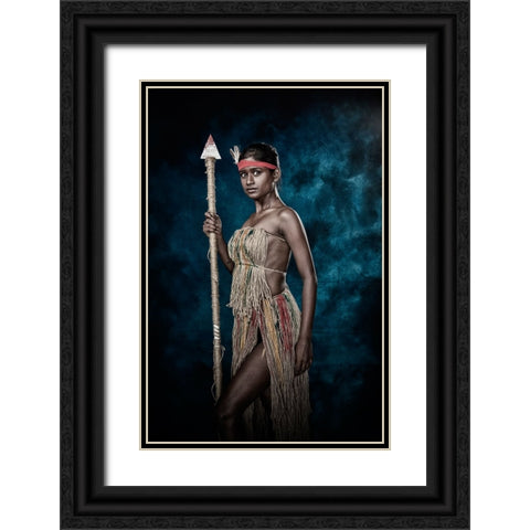 Tribal Beauty Black Ornate Wood Framed Art Print with Double Matting by Bhattacharyya, Partha