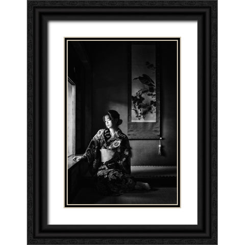 Yuuka Black Ornate Wood Framed Art Print with Double Matting by Washimi, Masatoshi