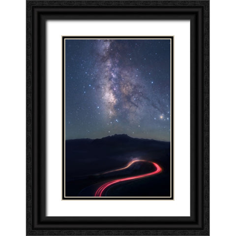Misty Night Black Ornate Wood Framed Art Print with Double Matting by Hu, Ke