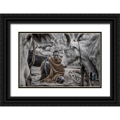 In A Mundari Cattle Camp - South Sudan Black Ornate Wood Framed Art Print with Double Matting by Inazio Kuesta, Joxe