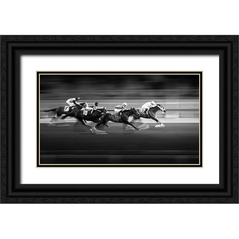 Horse Racing 3 Black Ornate Wood Framed Art Print with Double Matting by Zhou, Steven