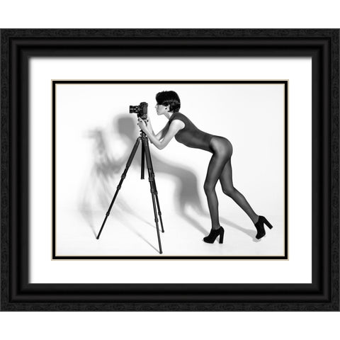 Curious Lady Black Ornate Wood Framed Art Print with Double Matting by Tejada, Cesar