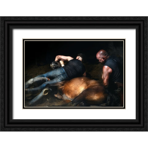 The Knock Down (A Rapa Das Bestas) Black Ornate Wood Framed Art Print with Double Matting by Pascual Buye, Santiago