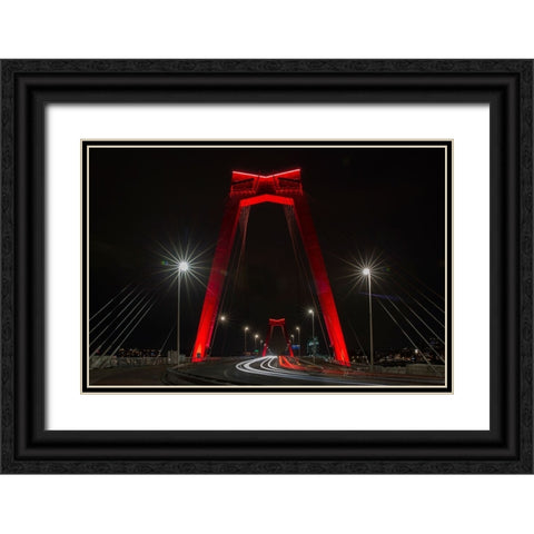 The Red Bridge. Black Ornate Wood Framed Art Print with Double Matting by Wijers Smeets, Wilma