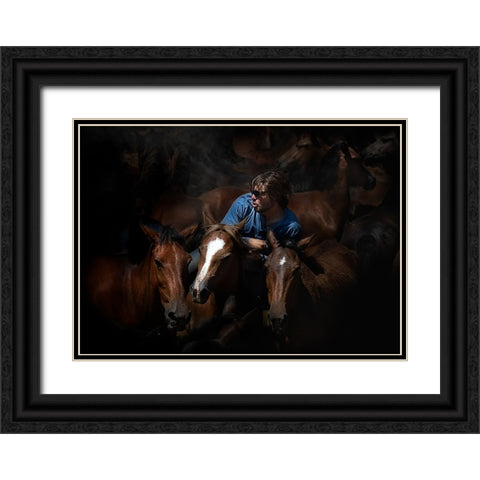 Aloitadores IV (A Rapa Das Bestas) Black Ornate Wood Framed Art Print with Double Matting by Pascual Buye, Santiago